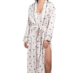 New Free People Pajama Party Silky Floral Robe $148 IVORY COMBO X-Small